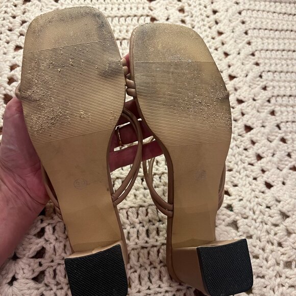 No Brand Tan Colored Strappy 3 1/4" Block Heel Sandals Size 39 - 8.5 - Picture 6 of 8